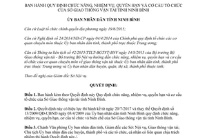 Quyết định 18/2017/QĐ-UBND Quy định chức năng nhiệm vụ quyền hạn và cơ cấu tổ chức Ninh Bình