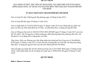 Quyết định 28/2017/QĐ-UBND mức thu tiền sử dụng khu vực biển khai thác tài nguyên Hồ Chí Minh