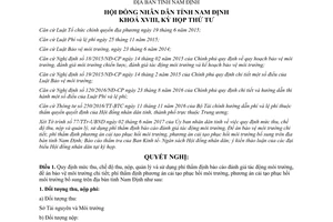 Nghị quyết 47/2017/NQ-HĐND phí thẩm định báo cáo đánh giá tác động môi trường Nam Định