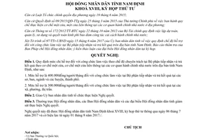 Nghị quyết 43/2017/NQ-HĐND hỗ trợ công chức chế độ chuyên trách theo cơ chế một cửa Nam Định