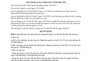 Quyết định 1371/QĐ-UBND 2017 mức quà tặng chúc thọ mừng thọ người cao tuổi Phú Yên