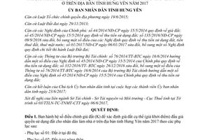 Quyết định 1956/QĐ-UBND 2017 hệ số điều chỉnh giá đất đấu giá quyền sử dụng đất Hưng Yên