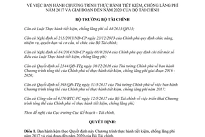 Quyết định 1284/QĐ-BTC 2017 thực hành tiết kiệm chống lãng phí giai đoạn đến năm 2020