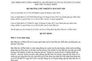 Quyết định 413/QĐ-UBDT 2017 chức năng nhiệm vụ quyền hạn cơ cấu Báo Dân tộc và Phát triển
