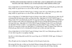 Thông tư 16/2017/TT-BGDĐT khung vị trí việc làm số lượng người làm cơ sở giáo dục phổ thông