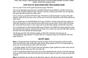 Quyết định 1291/QĐ-UBND 2017 thủ tục hành chính thẩm quyền Sở Nông nghiệp Quảng Ngãi