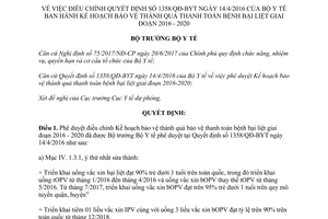 Quyết định 3191/QĐ-BYT 2017 điều chỉnh 1358/QĐ-BYT thành quả bệnh bại liệt 2016 2020