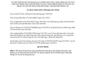 Quyết định 2705/QĐ-UBND 2017 lựa chọn nhà thầu sửa nền mặt đường tuyến ĐT.335 Quảng Ninh