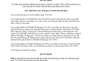 Quyết định 214/QĐ-HQTH 2017 Chính sách mục tiêu chất lượng hải quan Thanh Hóa 2017 2018