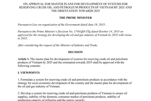 Decision 1030/QD-TTg plans development systems reserving crude oil petroleum products Vietnam
