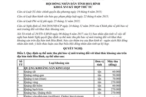 Nghị quyết 46/2017/NQ-HĐND mức thu phí bảo vệ môi trường đối với khai thác khoáng sản Hòa Bình