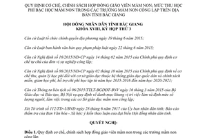 Nghị quyết 19/2017/NQ-HĐND hợp đồng giáo viên thu học phí trường mầm non công lập Bắc Giang