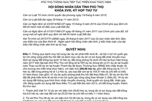 Nghị quyết 08/2017/NQ-HĐND bổ sung dự án phát triển kinh tế xã hội phải thu hồi đất Phú Thọ