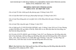 Nghị quyết 96/2017/NQ-HĐND Quy chế hoạt động Hội đồng nhân dân Hà Giang 2016 2021
