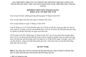 Nghị quyết 92/2017/NQ-HĐND trích thu hồi phát hiện qua công tác thanh tra nộp ngân sách Hà Giang