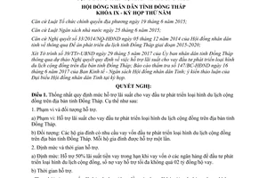 Nghị quyết 118/2017/NQ-HĐND hỗ trợ lãi suất vay đầu tư phát triển du lịch cộng đồng Đồng Tháp