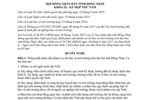 Nghị quyết 113/2017/NQ-HĐND phân cấp nhiệm vụ chi bảo vệ môi trường Đồng Tháp