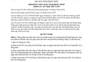 Nghị quyết 126/2017/NQ-HĐND trích khoản thu hồi phát hiện qua thanh tra nộp ngân sách Đồng Tháp