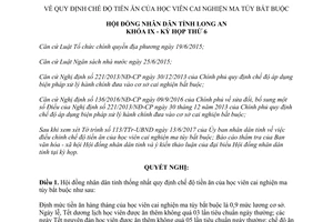 Nghị quyết 31/2017/NQ-HĐND quy định chế độ tiền ăn học viên cai nghiện ma túy bắt buộc Long An