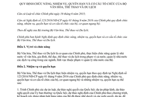 Nghị định 79/2017/NĐ-CP chức năng nhiệm vụ quyền hạn cơ cấu tổ chức Bộ Văn hóa Thể thao Du lịch