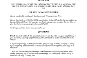 Quyết định 1600/QĐ-UBND 2017 thời gian năm giáo dục Huế 2017 2018