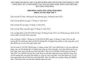 Nghị quyết 19/2017/NQ-HĐND mức chi bồi dưỡng người làm tiếp công dân xử lý đơn Vĩnh Phúc