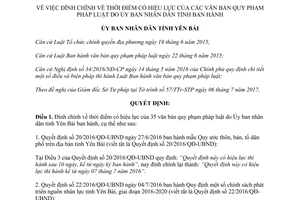 Quyết định 1310/QĐ-UBND 2017 đính chính thời điểm có hiệu lực văn bản quy phạm Yên Bái