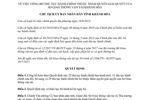 Quyết định 2058/QĐ-UBND 2017 thủ tục hành chính thẩm quyền Sở Giao thông vận tải Khánh Hòa
