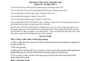Nghị quyết 04/2017/NQ-HĐND chính sách khuyến khích doanh nghiệp khởi nghiệp Bến Tre