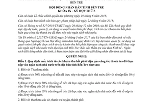 Nghị quyết 08/2017/NQ-HĐND mức trích khoản thu hồi phát hiện công tác thanh tra thực nộp Bến Tre