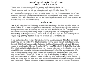 Nghị quyết 01/2017/NQ-HĐND bổ sung nhiệm vụ phát triển kinh tế xã hội 6 tháng cuối năm Bến Tre