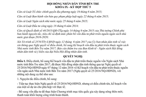 Nghị quyết 02/2017/NQ-HĐND điều chỉnh Kế hoạch vốn đầu tư phát triển nguồn vốn Ngân sách Bến Tre