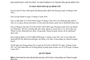 Quyết định 06/2017/QĐ-UBND Quy chế tổ chức hoạt động của Thanh tra quận thành phố Hồ Chí Minh
