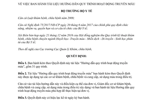 Quyết định 3332/QĐ-BYT 2017 Hướng dẫn quy trình truyền máu