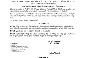 Quyết định 2818/QĐ-BVHTTDL 2017 công bố thủ tục hành chính giải quyết qua bưu chính công ích