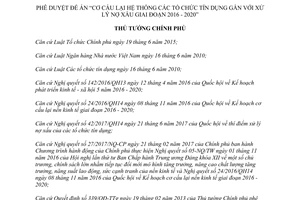 Quyết định 1058/QĐ-TTg 2017 Cơ cấu lại hệ thống các tổ chức tín dụng gắn với xử lý nợ xấu