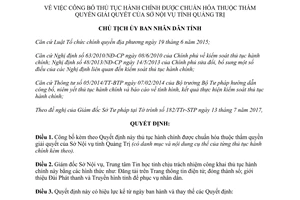 Quyết định 1982/QĐ-UBND 2017 thủ tục hành chính chuẩn hóa thẩm quyền Sở Nội vụ Quảng Trị