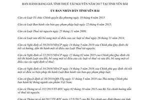 Quyết định 13/2017/QĐ-UBND giá tính thuế tài nguyên Yên Bái