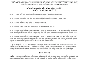 Nghị quyết 35/2017/NQ-HĐND điều chỉnh vốn đầu tư công trung hạn ngân sách địa phương Bình Phước