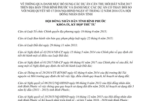 Nghị quyết 34/2017/NQ-HĐND danh mục bổ sung dự án cần thu hồi đất 17/2016/NQ-HĐND Bình Phước