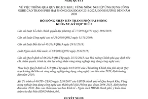 Nghị quyết 14/NQ-HĐND 2017 Quy hoạch Khu Vùng nông nghiệp ứng dụng công nghệ cao Hải Phòng