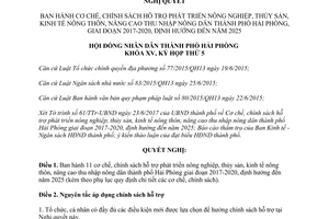 Nghị quyết 13/2017/NQ-HĐND hỗ trợ phát triển nông nghiệp thủy sản kinh tế nông thôn Hải Phòng