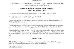 Nghị quyết 15/NQ-HĐND 2017 Nhiệm vụ giải pháp phát triển du lịch Hải Phòng 2020 2030