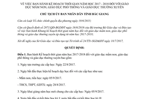 Quyết định 1242/QĐ-UBND 2017 Kế hoạch năm học mầm non phổ thông thường xuyên Bắc Giang