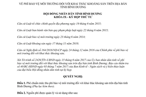 Nghị quyết 03/2017/NQ-HĐND phí bảo vệ môi trường khai thác khoáng sản Bình Dương