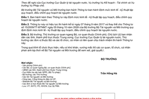 Thông tư 15/2017/TT-BTNMT Định mức kinh tế kỹ thuật lập điều chỉnh quy hoạch tài nguyên nước