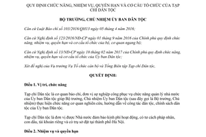 Quyết định 438/QĐ-UBDT 2017 chức năng nhiệm vụ quyền hạn và cơ cấu tổ chức của Tạp chí Dân tộc