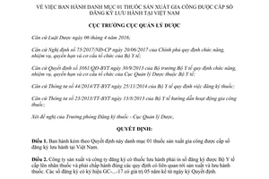 Quyết định 279/QĐ-QLD 2017 danh mục 01 thuốc sản xuất gia công cấp số lưu hành Việt Nam