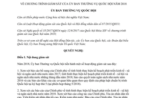 Nghị quyết 412/2017/UBTVQH14 chương trình giám sát Ủy ban Thường vụ Quốc hội 2018