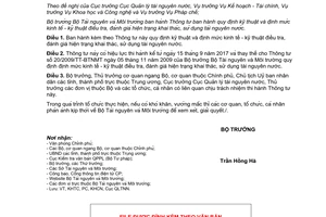 Thông tư 16/2017/TT-BTNMT định mức kinh tế kỹ thuật hiện trạng khai thác sử dụng tài nguyên nước